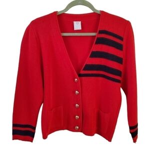 Ulli Hoffmann Vintage Wool Red Black Gold Button Cardigan Collegiate Size L